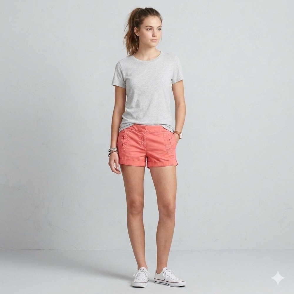J Crew Womens Size 12 Chino Shorts Salmon Coral Pink Stretch Cotton Casual